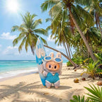 Handmade Labubu Doll Clothes Summer Beach - Blue Surfboard