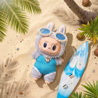 Handmade Labubu Doll Clothes Summer Beach - Blue Surfboard