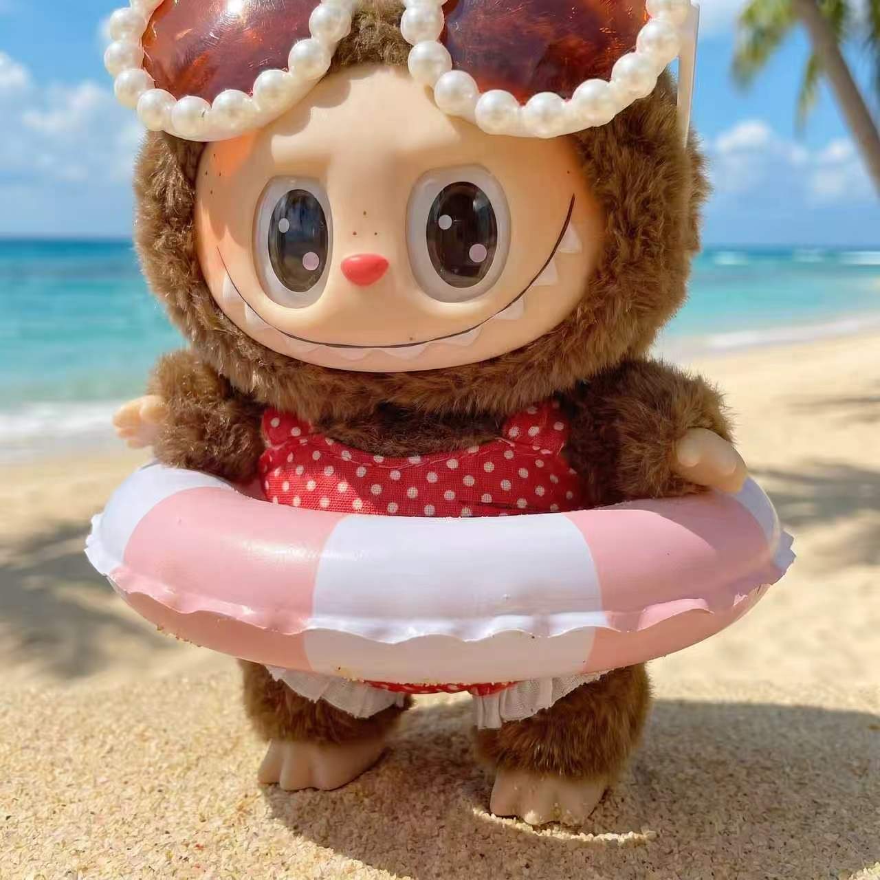 Handmade Labubu Doll Clothes Summer Beach - Red Sunglasses