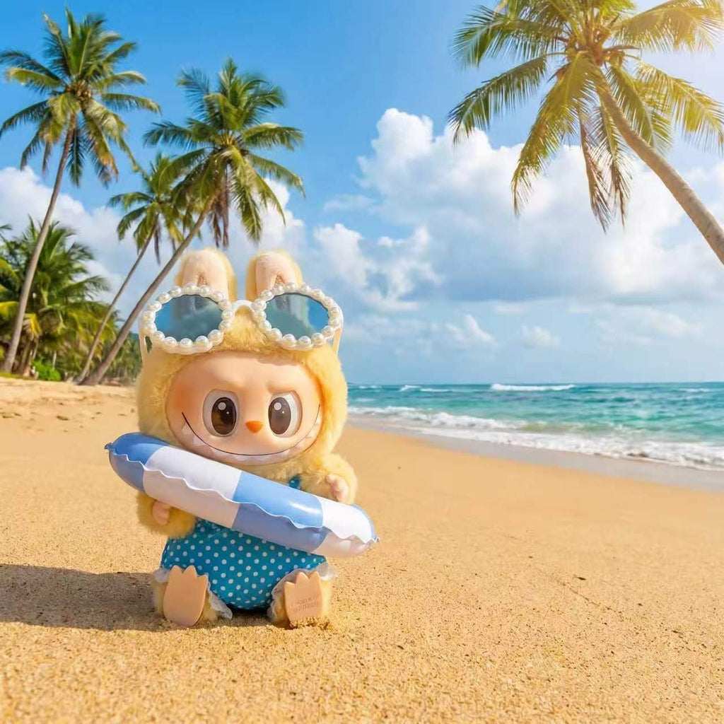 Handmade Labubu Doll Clothes Summer Beach - Blue Sunglasses