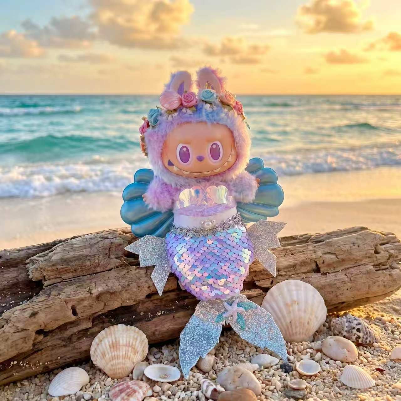 Handmade Labubu Doll Clothes Summer Beach - Mermaid Heart of the Ocean
