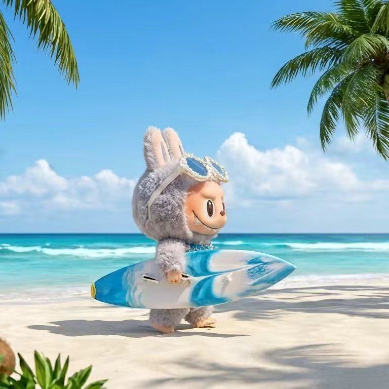 Handmade Labubu Doll Clothes Summer Beach - Blue Surfboard