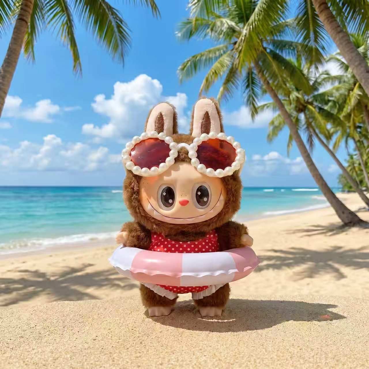 Handmade Labubu Doll Clothes Summer Beach - Red Sunglasses