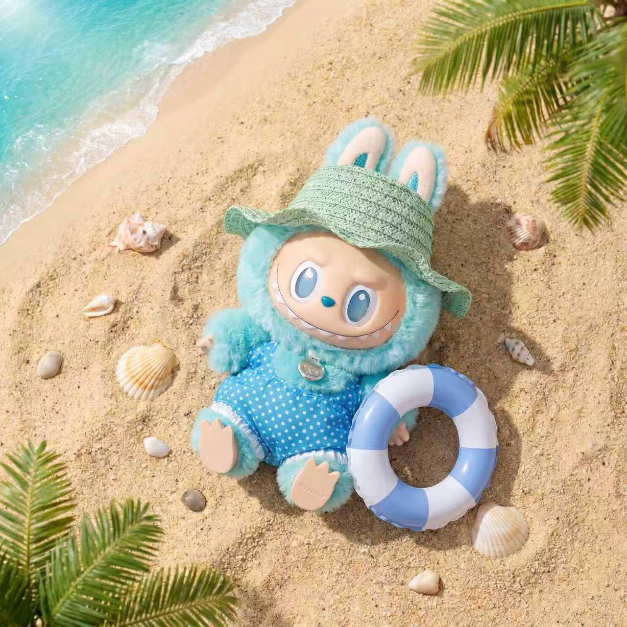 Handmade Labubu Doll Clothes Summer Beach - Blue Sun Hat