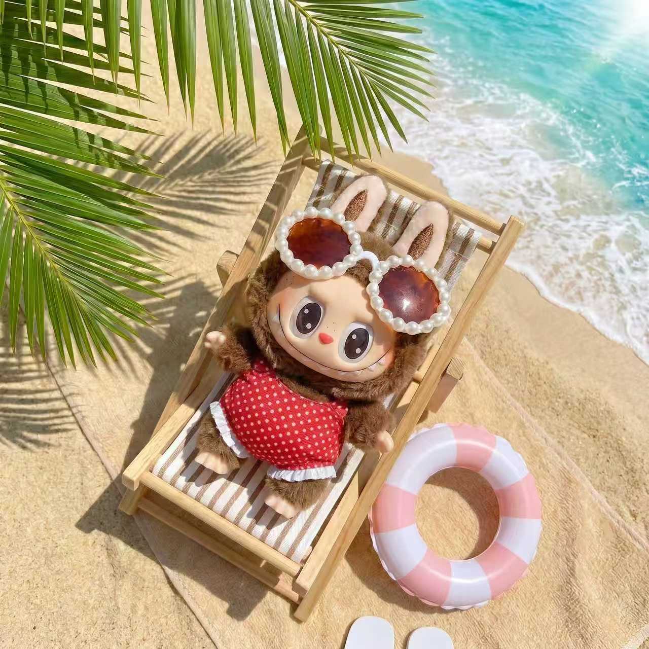 Handmade Labubu Doll Clothes Summer Beach - Red Sunglasses
